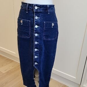 Denim Maxi Skirt with Button Detail